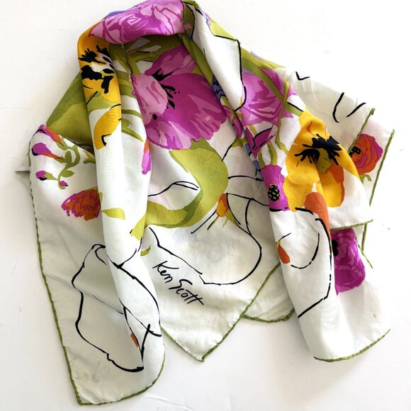 Ken Scott Scarf Women's White Flower Hand-stitched 33" - Picture 10 of 10